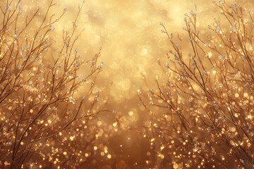 Aufkleber - Glistening branches surrounded by golden light create a magical atmosphere during twilight in a winter wonderland