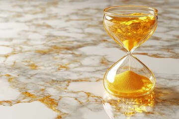 Aufkleber - Elegant hourglass filled with golden sand on a luxurious marble surface in a cozy setting