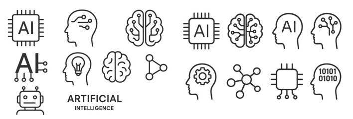 Poster - Set of web icons designed in line style showcasing themes of artificial intelligence and technology innovation