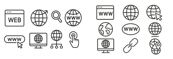 Leinwandbilder - Collection of line style web icons showcasing internet navigation, connectivity, and digital resources in a clean design