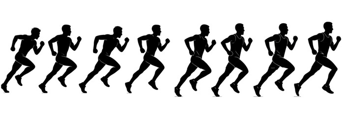 Poster - Set of web icons depicting runners in line style illustrating dynamic movement and athleticism for digital design use