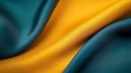 Leinwandbilder - Smooth and colorful silk fabric gracefully rests on a table, with light reflecting off its rich texture and vibrant colors, offering ample copy space to the right