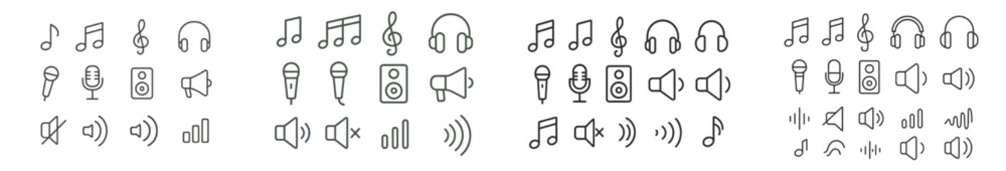 Wall Mural - collection of web icons in line style representing music, sound, and audio elements for digital appl