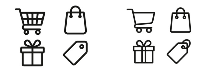 Aufkleber - Set of web icons in line style featuring shopping carts, bags, gifts, and price tags for online retail applications