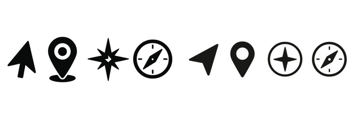 Poster - Collection of line style web icons representing navigation, location, and direction for digital platforms and applications