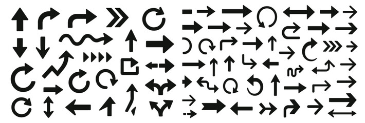 Fototapete - Collection of web icons featuring various arrow designs in line style for digital applications and user interfaces