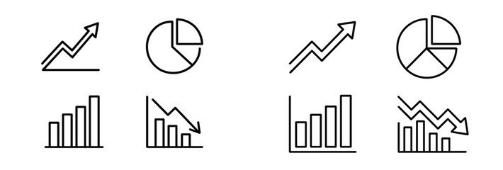 Aufkleber - Set of web icons depicting line style representations of various data visualizations such as graphs and charts for digital applications