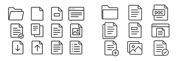 Fototapete - Collection of line style web icons representing various document and file types for digital design