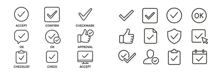 Aufkleber - Set of line style web icons representing approval and confirmation actions for digital interfaces