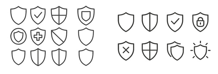 Leinwandbilder - Collection of web icons featuring line-style shield graphics for security and protection concepts