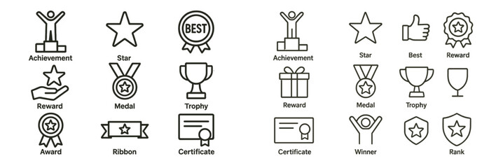 Poster - Collection of web icons in line style showcasing awards, achievements, and rewards for various accomplishments
