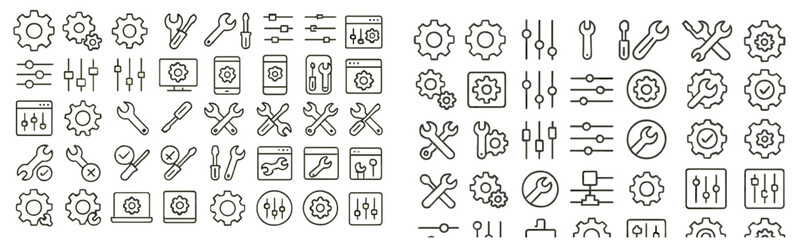 Leinwandbilder - Collection of line style web icons depicting tools and settings for digital interface design and development