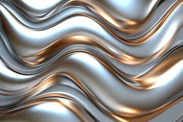 Aufkleber - Fluid metallic waves create a mesmerizing abstract pattern in silver and gold