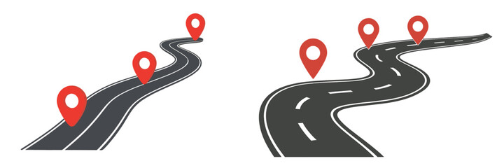 Wall Mural - collection of web icons depicting location markers along winding roads for digital applications