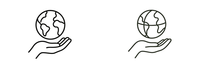 Leinwandbilder - Set of line style web icons depicting globe held by hands for environmental themes and digital design applications