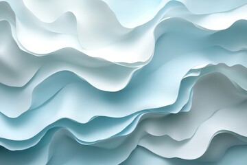 Fototapete - Soft waves of textured paper in pastel blue tones create a calming and serene abstract background suitable for design projects