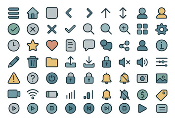 Leinwandbilder - Collection of line style web icons featuring various functions and utilities for digital interfaces