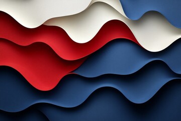 Fototapete - Colorful waves of red, white, and blue display dynamic texture and design in an artistic backdrop