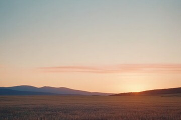 Aufkleber - Golden hour fills the sky with vibrant hues of orange and pink in an open field, creating a tranquil atmosphere as day shifts to night with peaceful surroundings