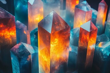 Aufkleber - Colorful crystals shimmering in a mystical landscape with vibrant hues and intricate formations