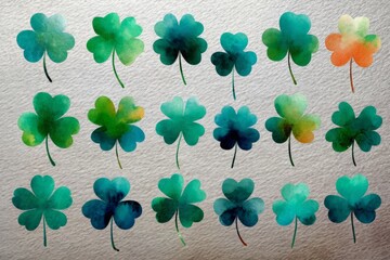 Aufkleber - Artwork displaying a collection of vibrant green clovers on textured paper background
