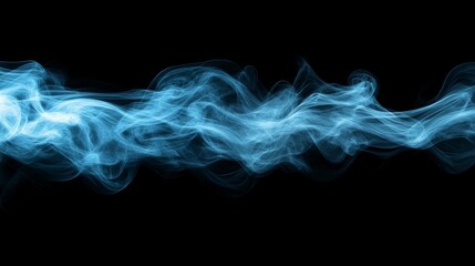 Fototapete - A glowing blue streak moves horizontally against a dark background, creating a sense of motion and energy, with ample space for text on the right side