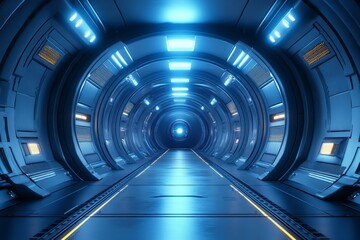 Fototapete - Futuristic corridor with glowing lights in a high-tech setting for space exploration