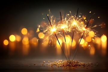 Aufkleber - Sparkling celebration with multiple sparkler fireworks on a dark background during a festive evening