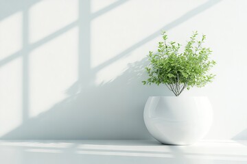 Aufkleber - Modern decor with a potted plant casting shadows in bright interior space during afternoon light