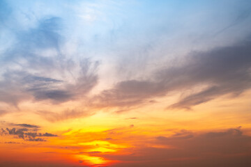 Wall Mural - beautiful , luxury soft gradient orange gold clouds and sunlight on the blue sky perfect for the bac
