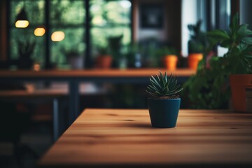 Leinwandbilder - Modern coworking environment features colorful desks, lush plants, and large windows, providing a bright and collaborative atmosphere for professionals and creatives