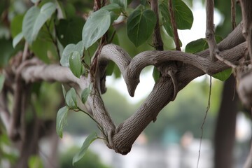 Poster - Heart-shaped vine growing in a lush garden setting with greenery surrounding it in bright daylight