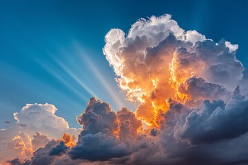Poster - Dramatic sunset clouds illuminated by warm sunlight create a stunning sky display during evening hours