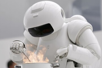 Poster - Robot chef cooking in a modern kitchen during a technology exhibition event