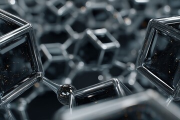 Aufkleber - Complex structure of interconnected transparent cubes representing molecular architecture with dark background