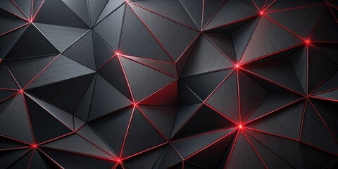 Fototapete - Abstract Dark Gray Polygonal Background with Red Accents