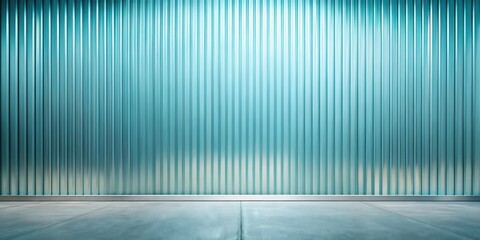 Poster - Aqua-toned ribbed metal wall and grey floor background