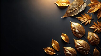 Leinwandbilder - Elegant Golden Leaves on Dark Background Autumnal Design