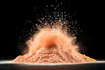 Poster - Color powders explode in mid-air, blending to form a gradient of red, blue, and yellow hues, captured against a dark backdrop, allowing for creative text placement