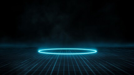 Aufkleber - Close-up of an abstract neon-blue radar ring pulsating with electric light waves, creating a dynamic display on a transparent digital grid backdrop