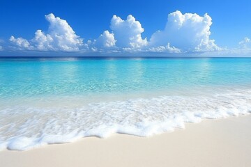 Aufkleber - Beautiful tropical beach with turquoise water under a clear blue sky and fluffy clouds on a bright sunny day