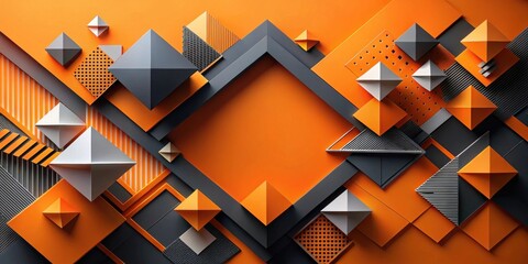 Aufkleber - Abstract Geometric Composition Featuring Vibrant Orange and Gray Shapes