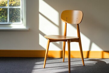 Leinwandbilder - Wooden chair positioned in sunlight near a window with shadows on the floor