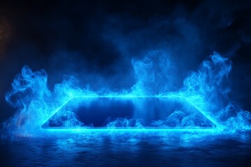 Poster - Illuminated blue portal surrounded by glowing mist in a dark setting at night
