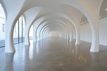 Poster - Modern architectural design with curved arches in a spacious gallery setting during daylight hours