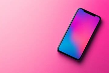 Poster - Vibrant smartphone with colorful abstract background on pink surface