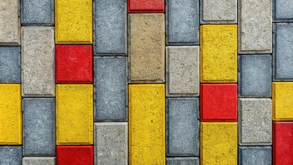 Poster - Vibrant Rectangular Paving Stones in Gray, Yellow, and Red