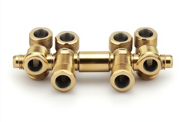 Poster - Brass pipe fitting constructed with multiple threaded connections for plumbing systems