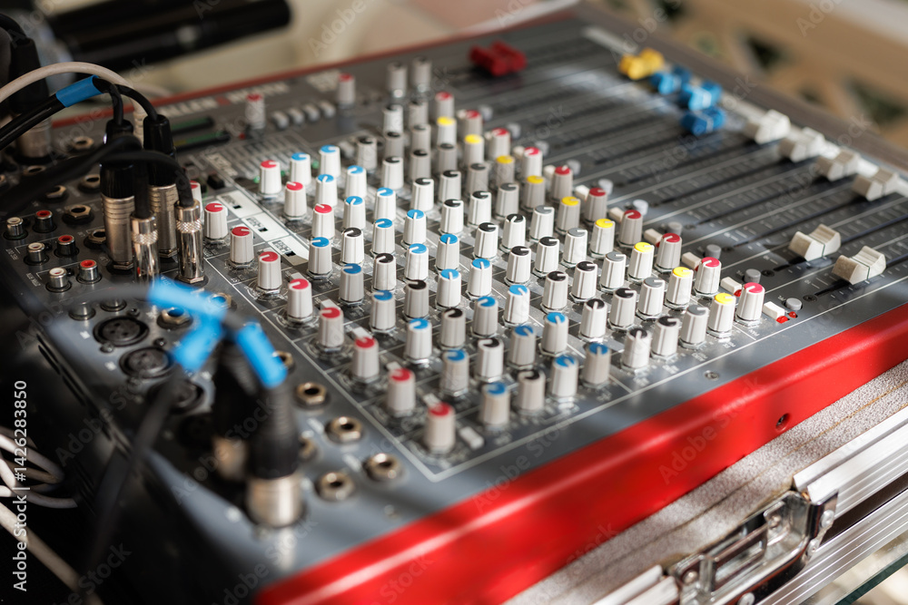 Sound control. Mixing consoles, remote controls for sound tuning, audio ...