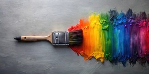 Leinwandbilder - A paintbrush rests against a vibrant spectrum of colors, creating a dynamic and artistic composition